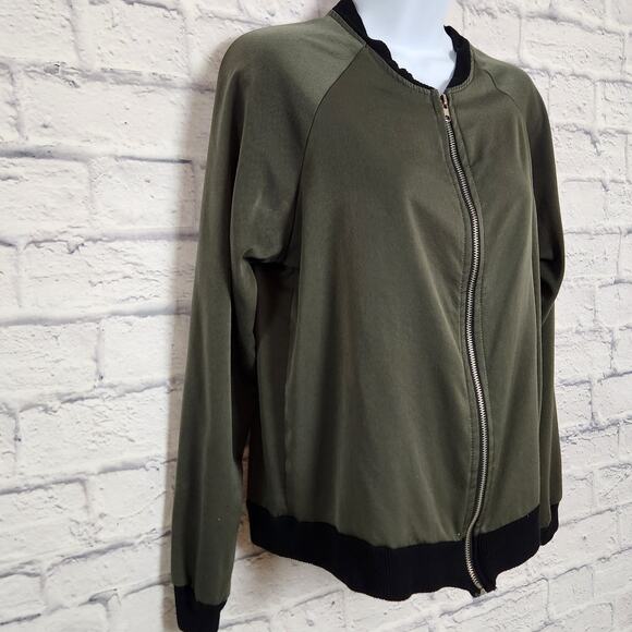 Design Lab Jacket Women Sz Small Olive Green Bomber Silky Feel Ribbed Cuff/Waist - Picture 3 of 12
